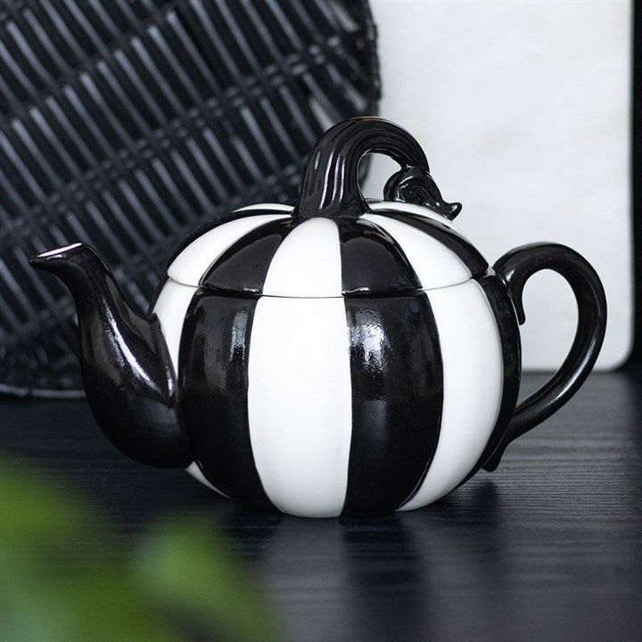 Black and White Striped Pumpkin Teapot 🇬🇧