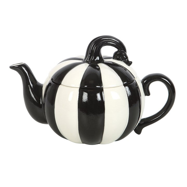 Black and White Striped Pumpkin Teapot 🇬🇧