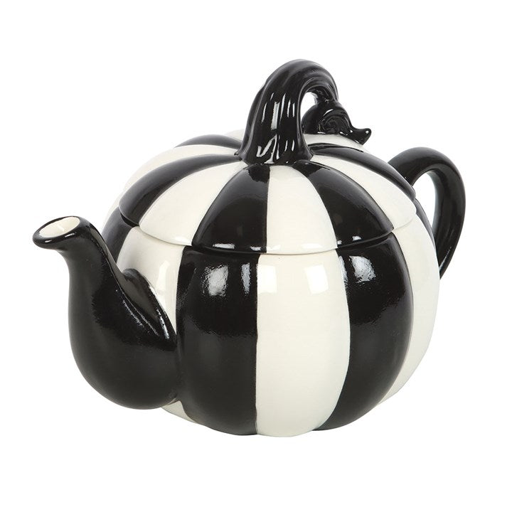 Black and White Striped Pumpkin Teapot 🇬🇧