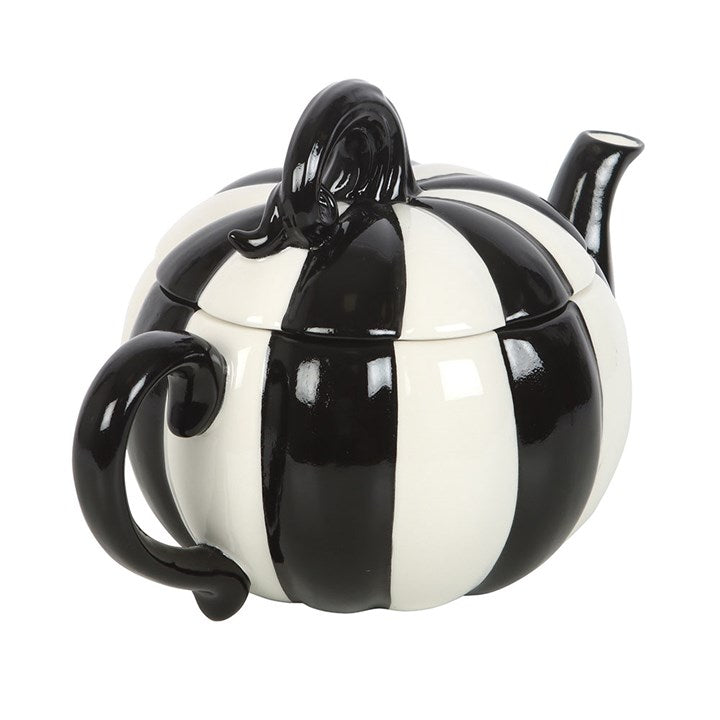Black and White Striped Pumpkin Teapot 🇬🇧