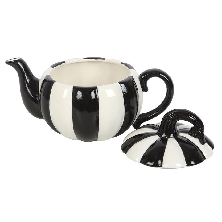 Black and White Striped Pumpkin Teapot 🇬🇧
