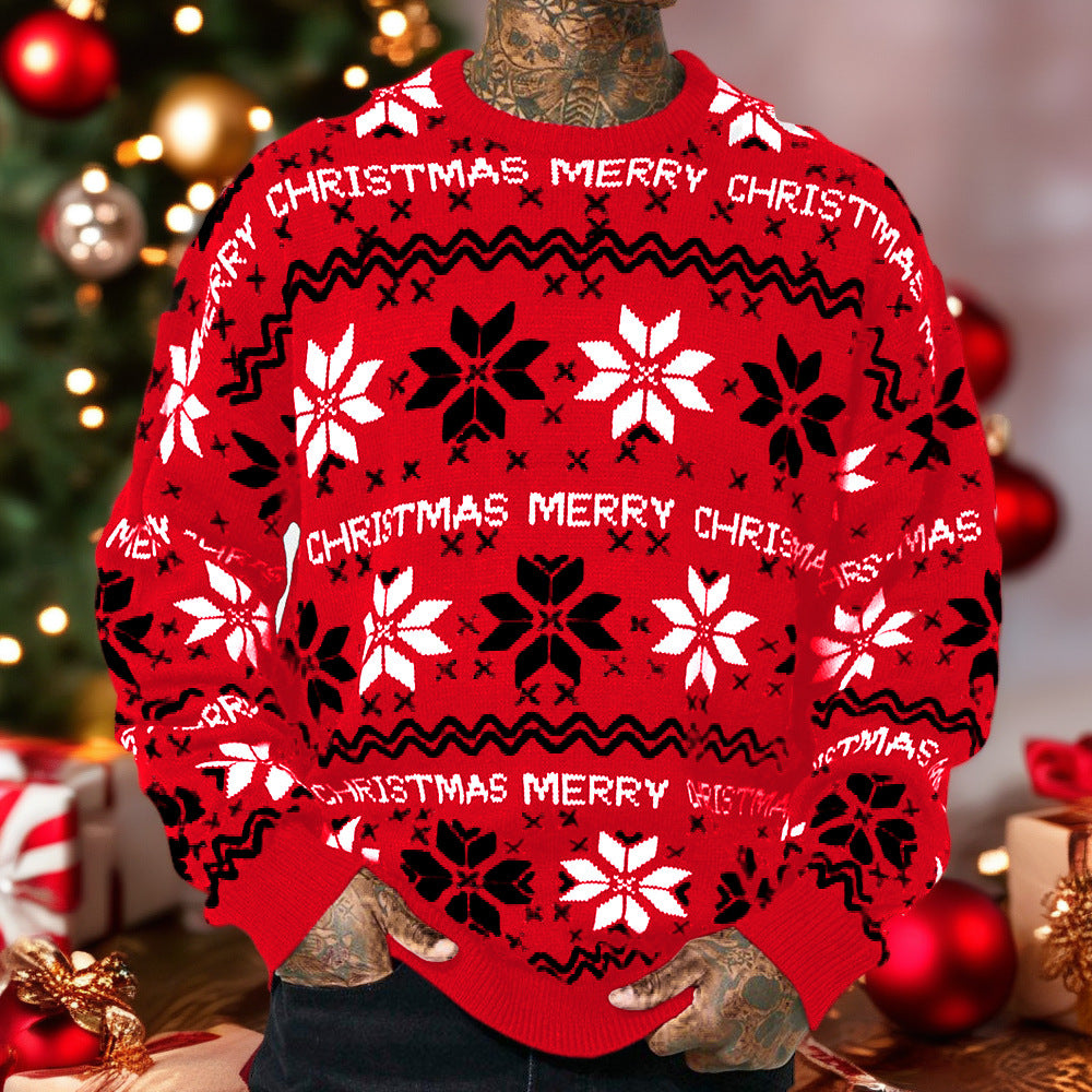 Mens Christmas jacquard long sleeved thin sweater 🇨🇳