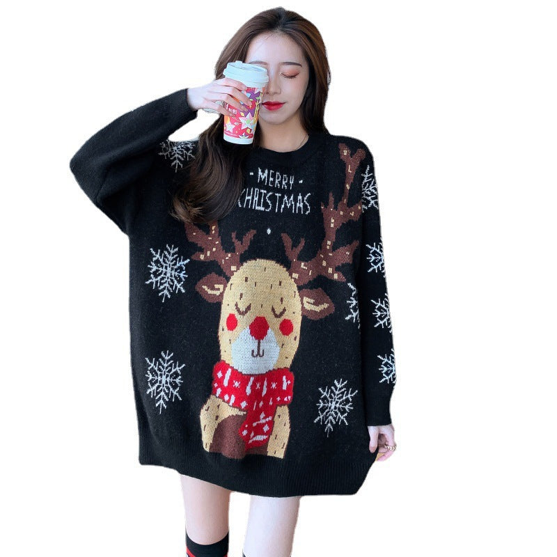 Loose and versatile thick Christmas red knitted top 🇨🇳