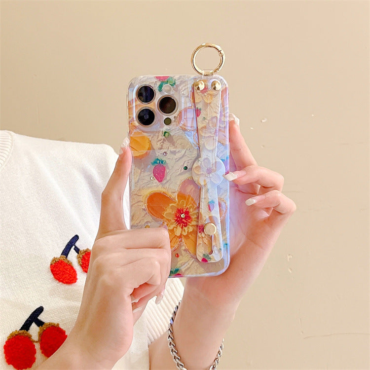 Summer Fresh Yellow Flowers Suitable For Apple iPhone 12 promax Mobile Phone Cover Blue Rhinestone XS Lanyard 🇨🇳
