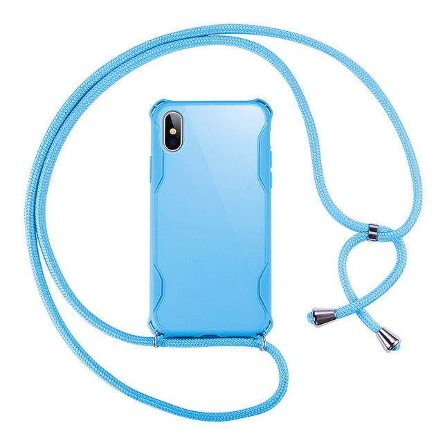 Lanyard Chain Tape Necklace Candy Color Phone Case For iPhone 11 7 8 Plus X XR XS 11Pro Max Airbag Soft TPU Back Shell For Carry 🇨🇳