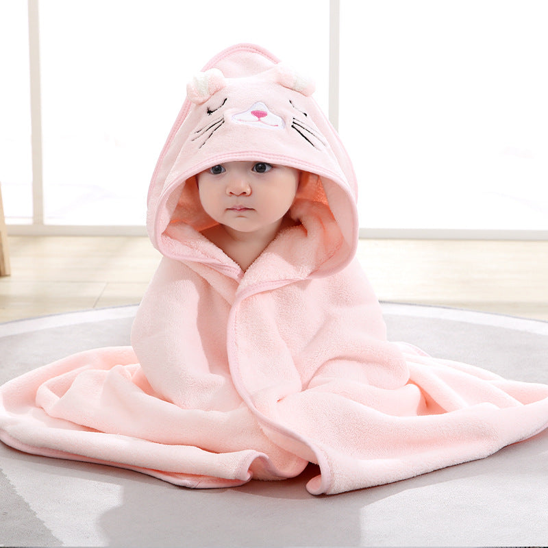 New Baby Swaddle Cute Cartoon Hug Quilt Fleece Hooded Bath Towel 🇨🇳