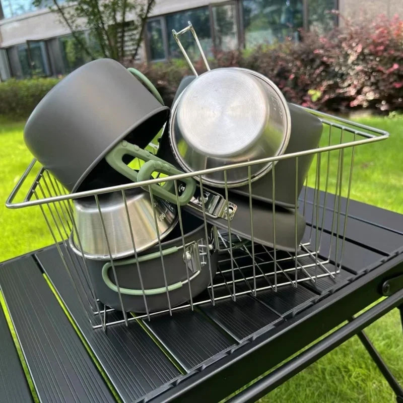 Stainless Steel Folding Basket: Drain & Wash, Ideal Camping Table Accessory 🇨🇳