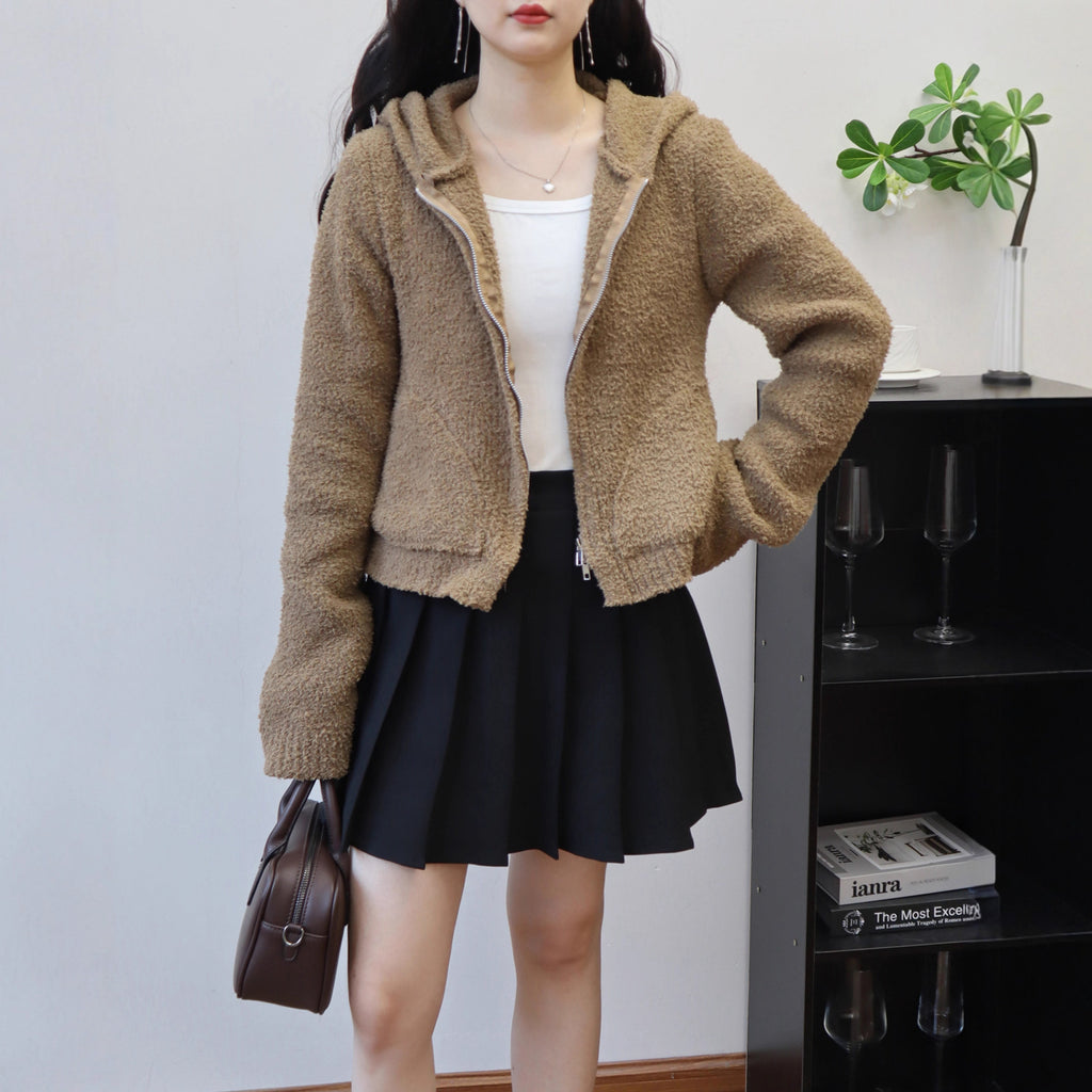 Solid Color Double Zipper Hooded Knit Cardigan 🇨🇳