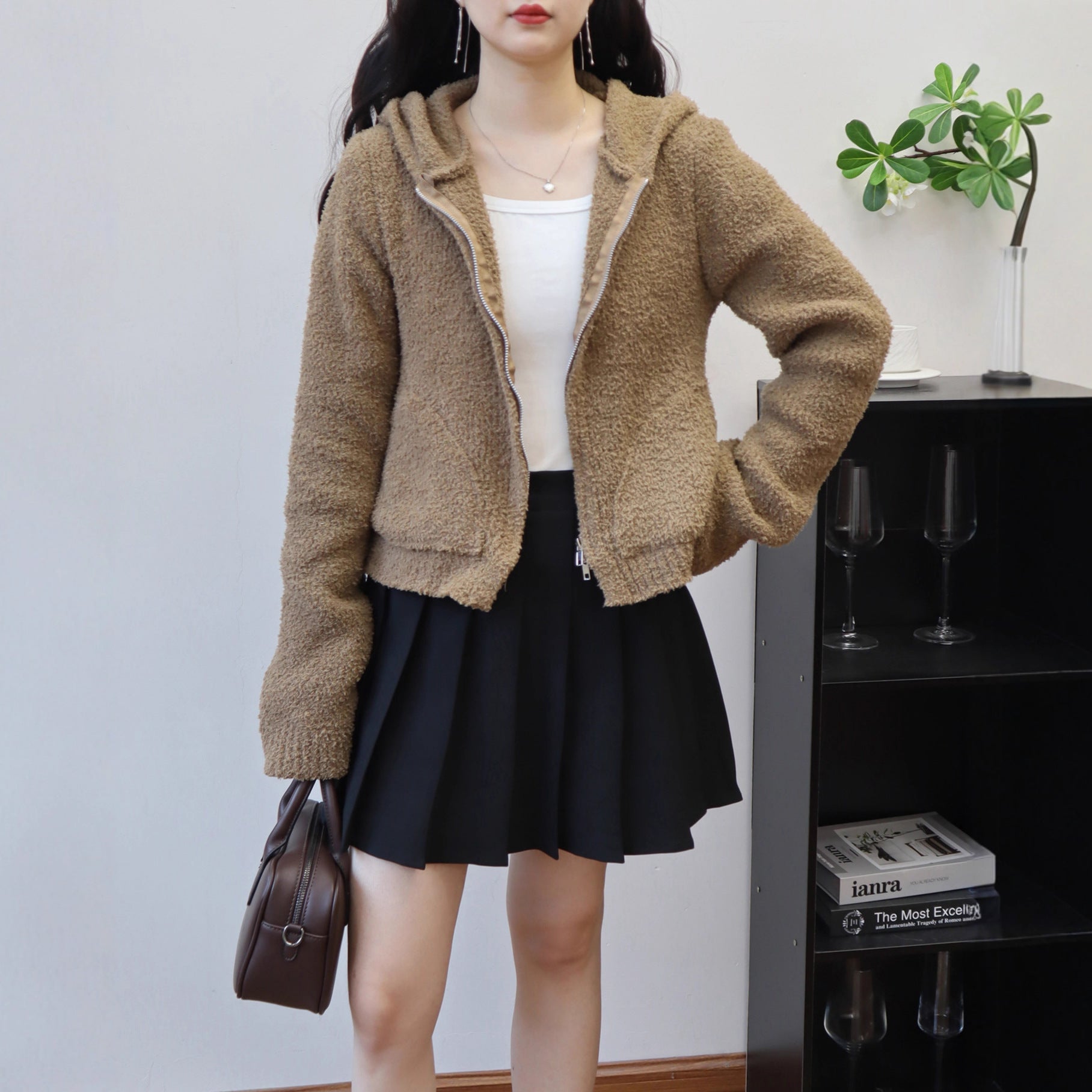 Solid Color Double Zipper Hooded Knit Cardigan 🇨🇳