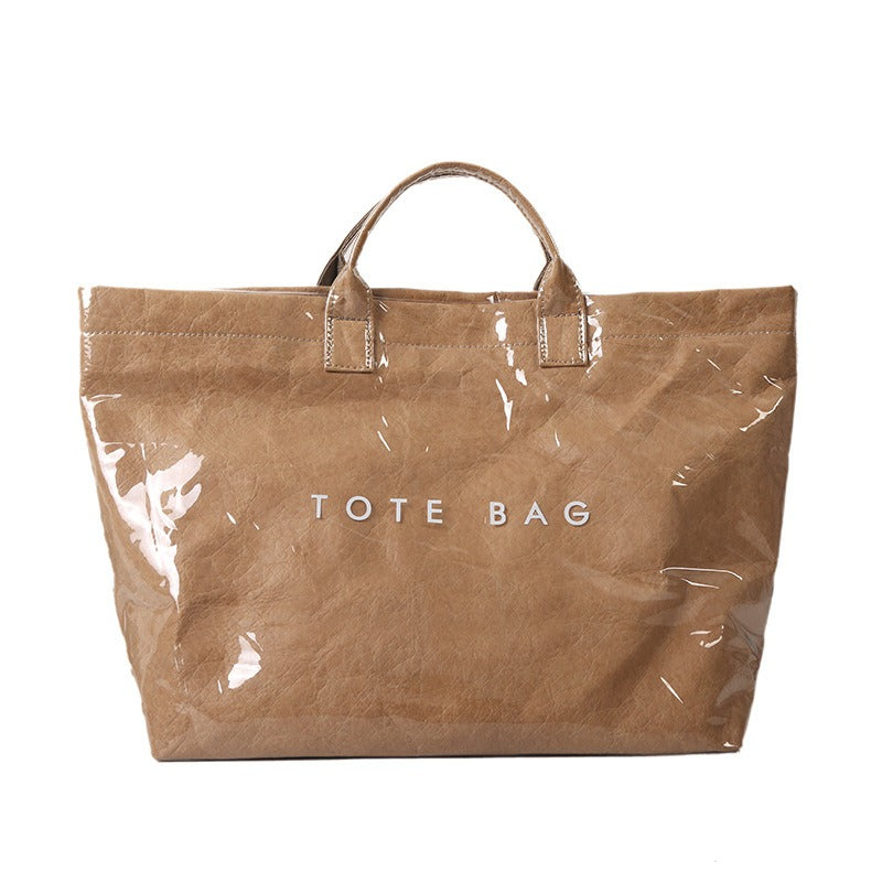 Fashionable Retro Dupont Paper Bag Women's Large Capacity Kraft Paper Handbag Shopping Bag Trendy 🇨🇳