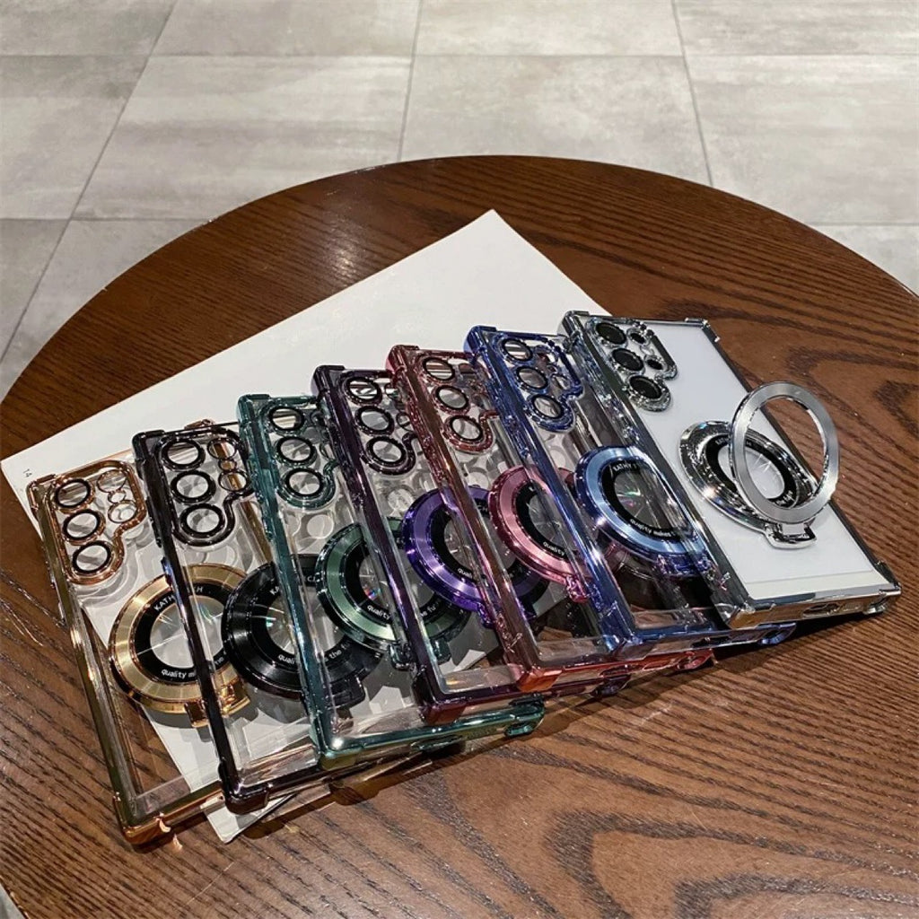 Suitable for Samsung S25 Ultra Phone Case with Air Cushion Shockproof Space Shell Magnetic Mount Bracket Note 20 Hard Case A55 🇨🇳