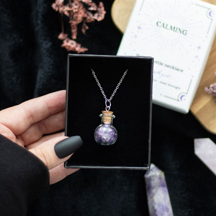 Calming Amethyst Crystal Chip Potion Bottle Necklace 🇬🇧