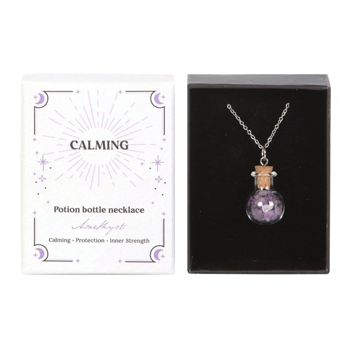 Calming Amethyst Crystal Chip Potion Bottle Necklace 🇬🇧