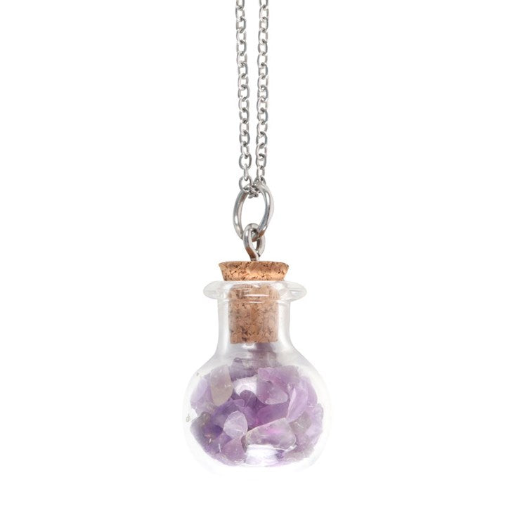 Calming Amethyst Crystal Chip Potion Bottle Necklace 🇬🇧