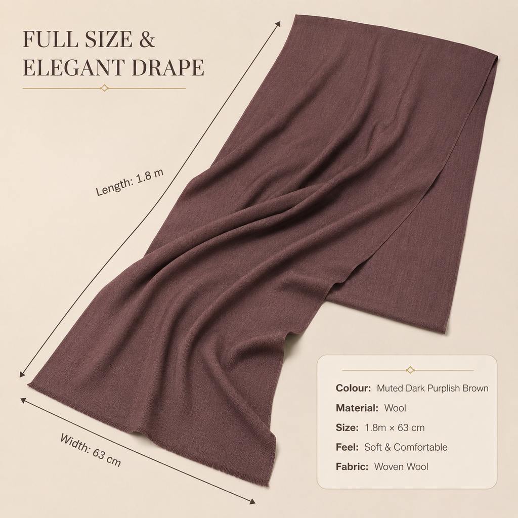Purplish Brown Wool Scarf Soft Winter Warm Plum Mauve Shawl Wrap 1.8m x 63cm 🇬🇧