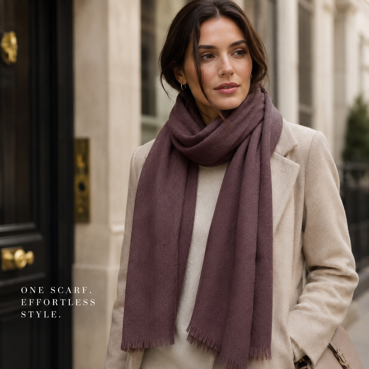 Purplish Brown Wool Scarf Soft Winter Warm Plum Mauve Shawl Wrap 1.8m x 63cm 🇬🇧