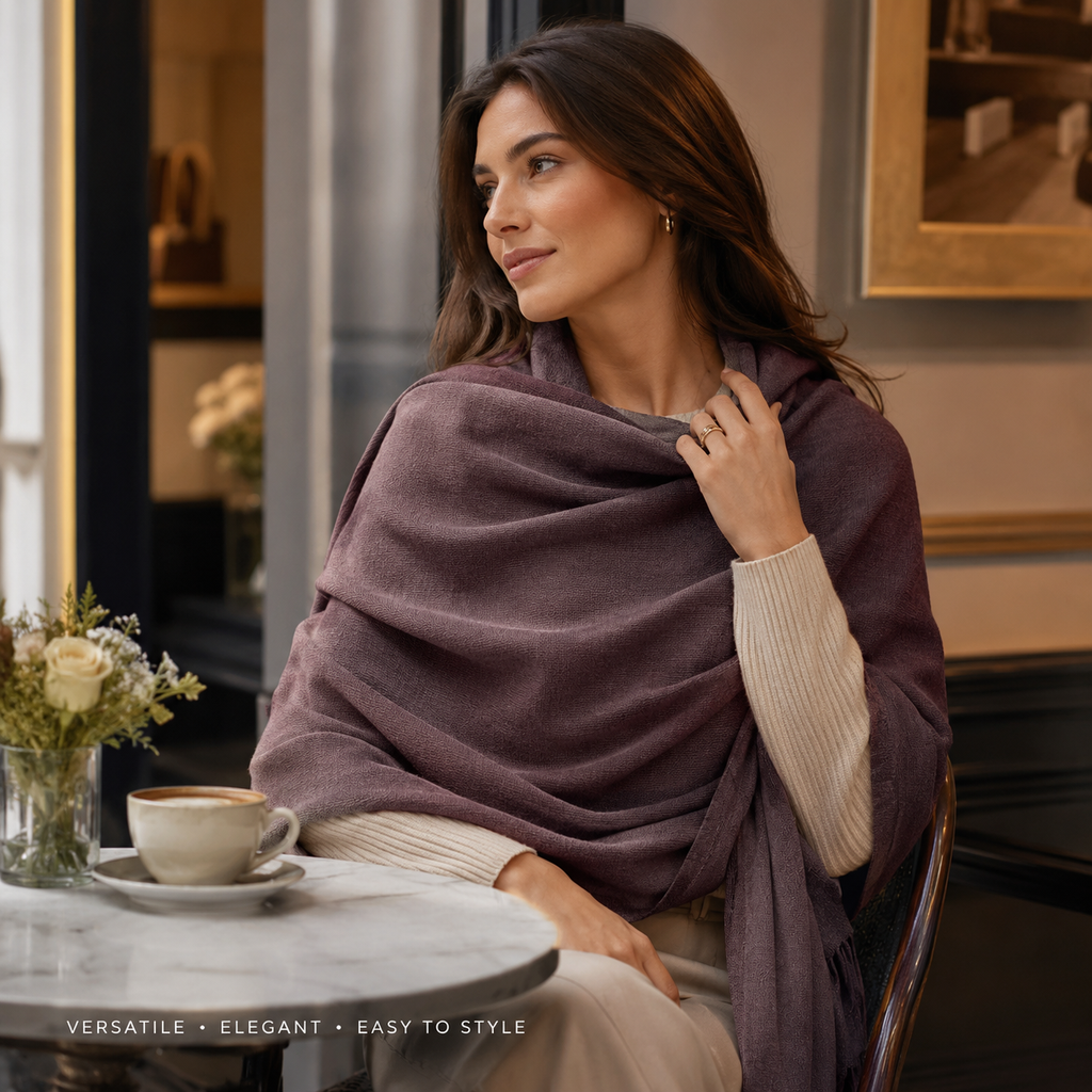 Purplish Brown Wool Scarf Soft Winter Warm Plum Mauve Shawl Wrap 1.8m x 63cm 🇬🇧