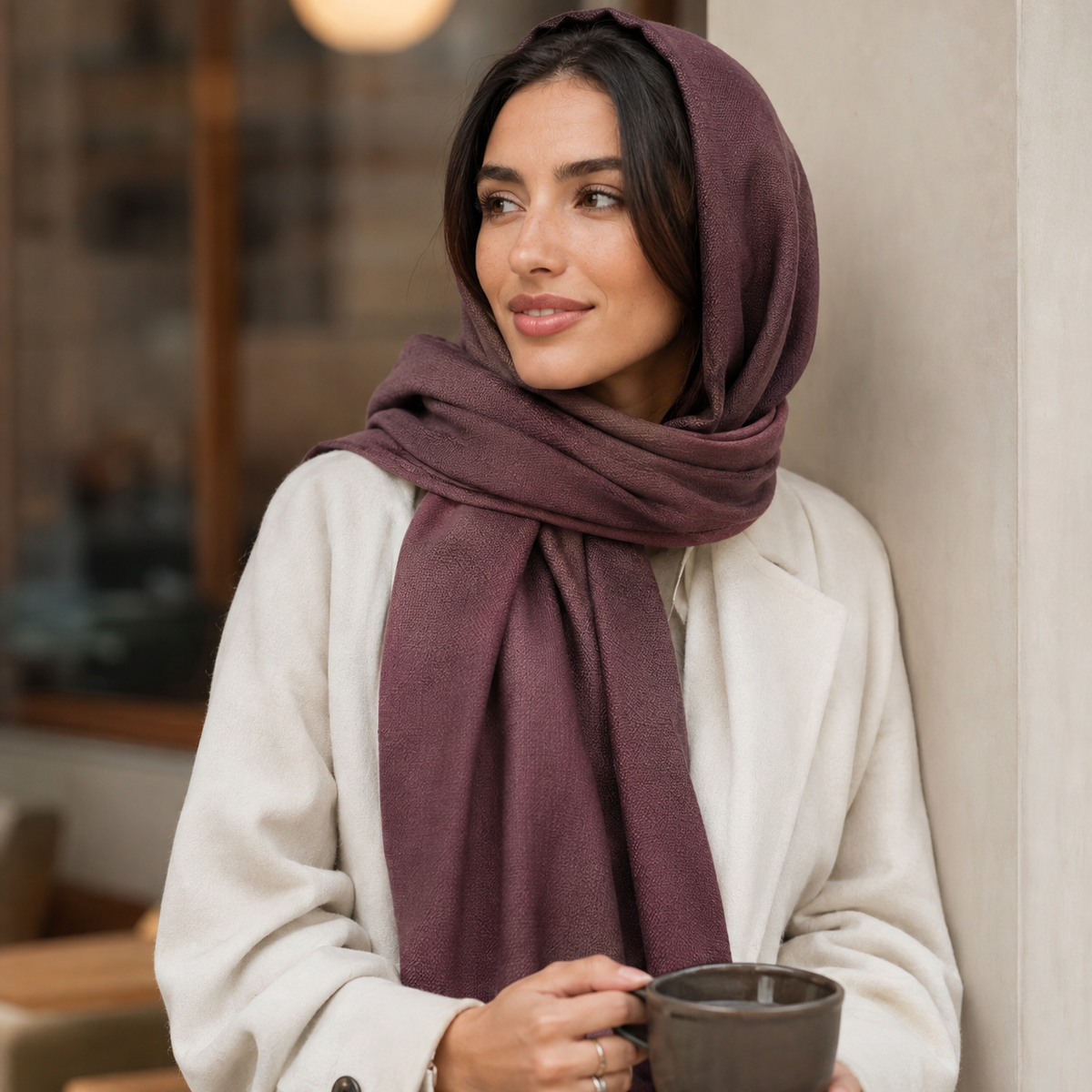 Purplish Brown Wool Scarf Soft Winter Warm Plum Mauve Shawl Wrap 1.8m x 63cm 🇬🇧