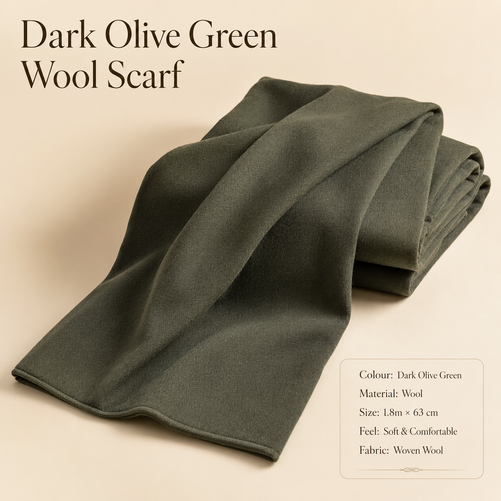 Dark Olive Green Wool Scarf Soft Warm Woven Winter Shawl Wrap 1.8m x 63cm 🇬🇧
