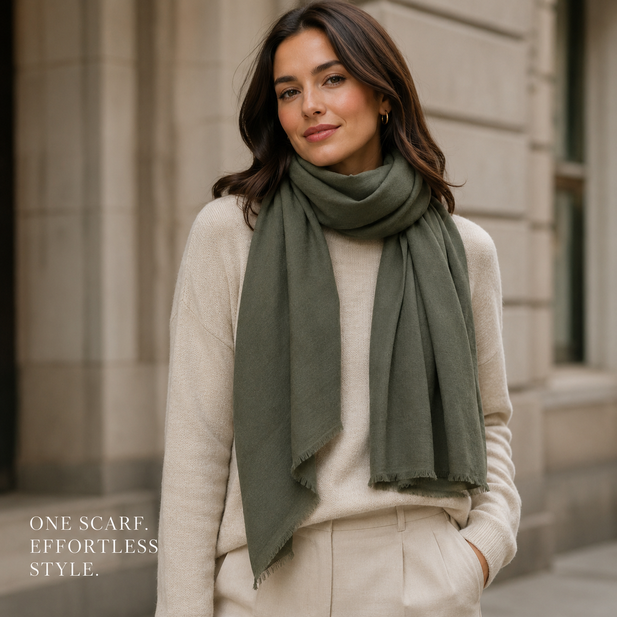 Dark Olive Green Wool Scarf Soft Warm Woven Winter Shawl Wrap 1.8m x 63cm 🇬🇧