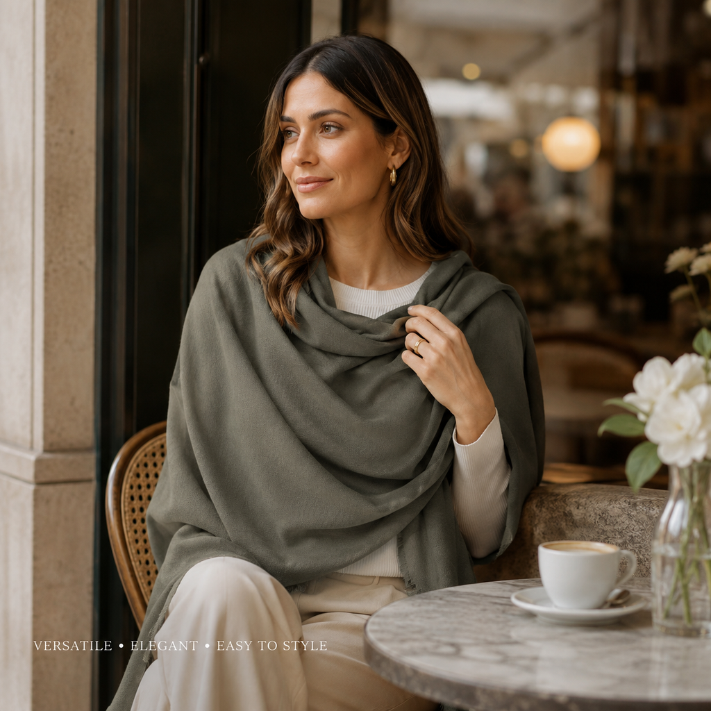 Dark Olive Green Wool Scarf Soft Warm Woven Winter Shawl Wrap 1.8m x 63cm 🇬🇧