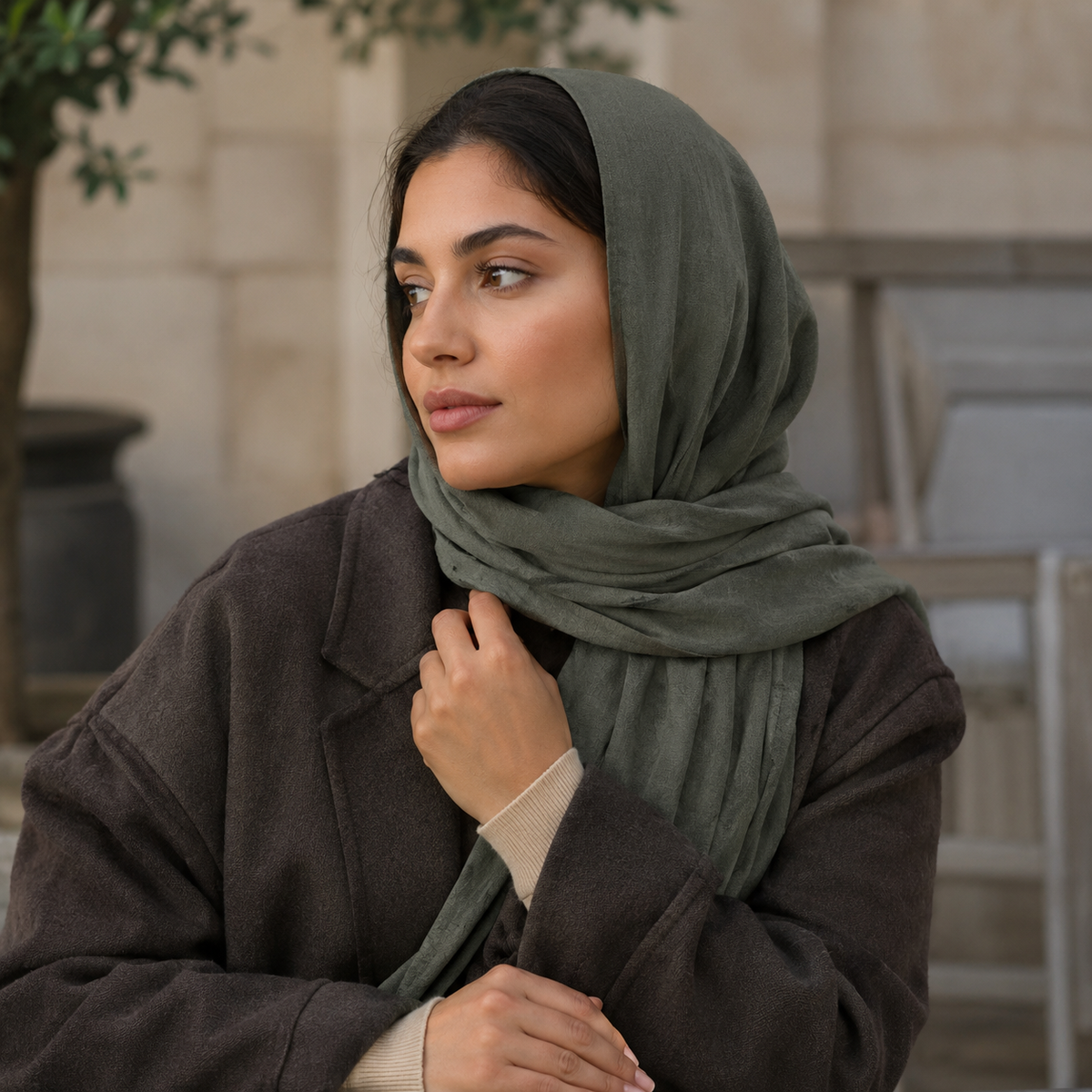 Dark Olive Green Wool Scarf Soft Warm Woven Winter Shawl Wrap 1.8m x 63cm 🇬🇧