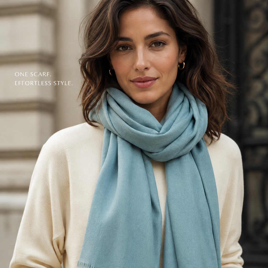Teal Blue Wool Scarf Soft Warm Woven Winter Shawl Wrap 1.8m x 63cm 🇬🇧