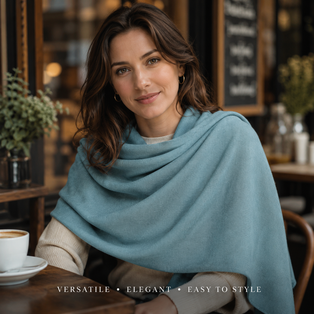 Teal Blue Wool Scarf Soft Warm Woven Winter Shawl Wrap 1.8m x 63cm 🇬🇧