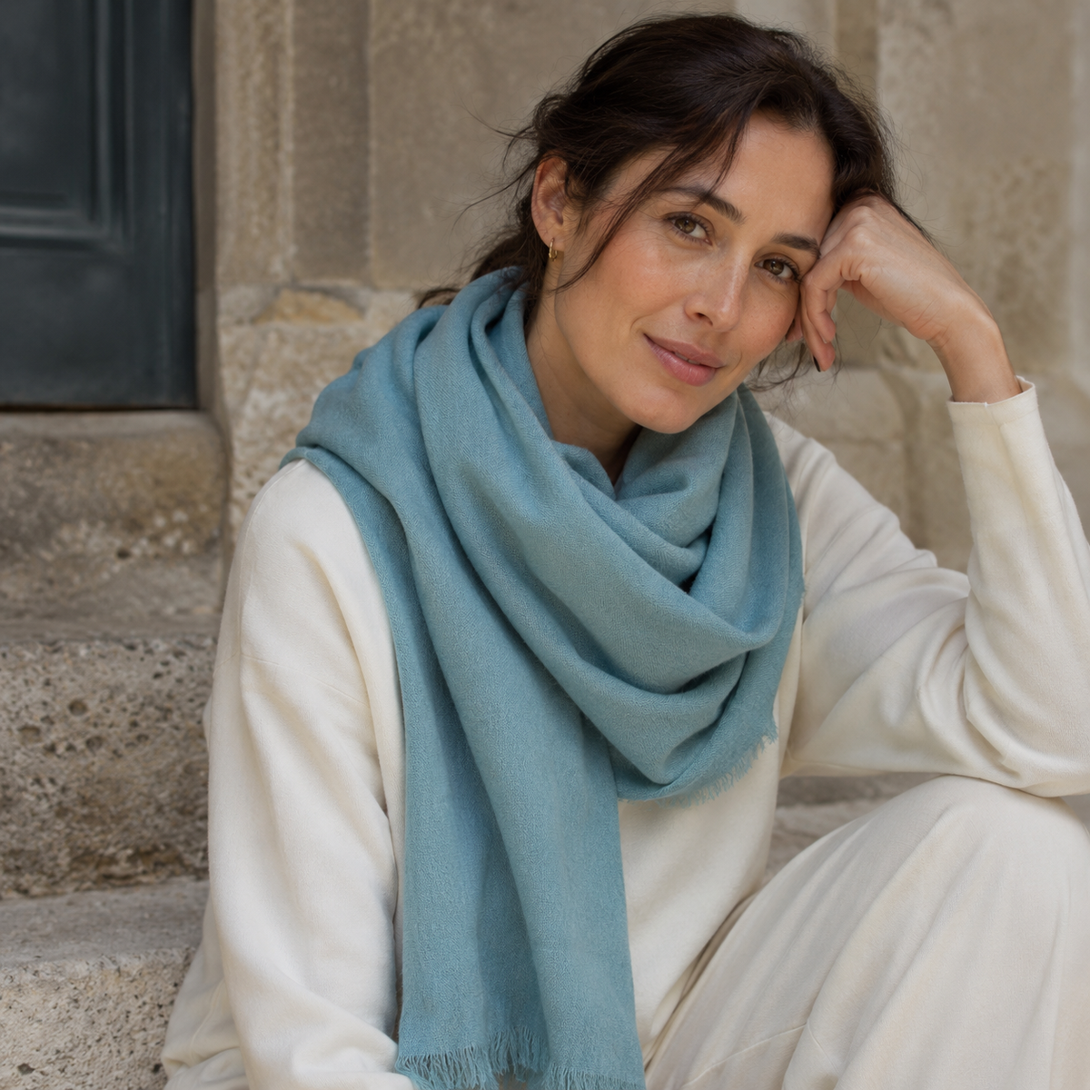 Teal Blue Wool Scarf Soft Warm Woven Winter Shawl Wrap 1.8m x 63cm 🇬🇧