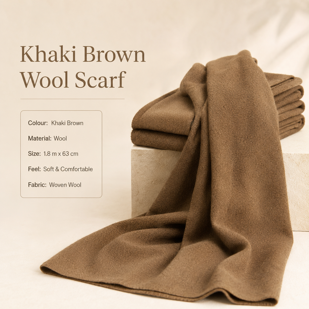 Khaki Brown Wool Scarf Soft Warm Woven Winter Shawl Wrap 1.8m x 63cm 🇬🇧