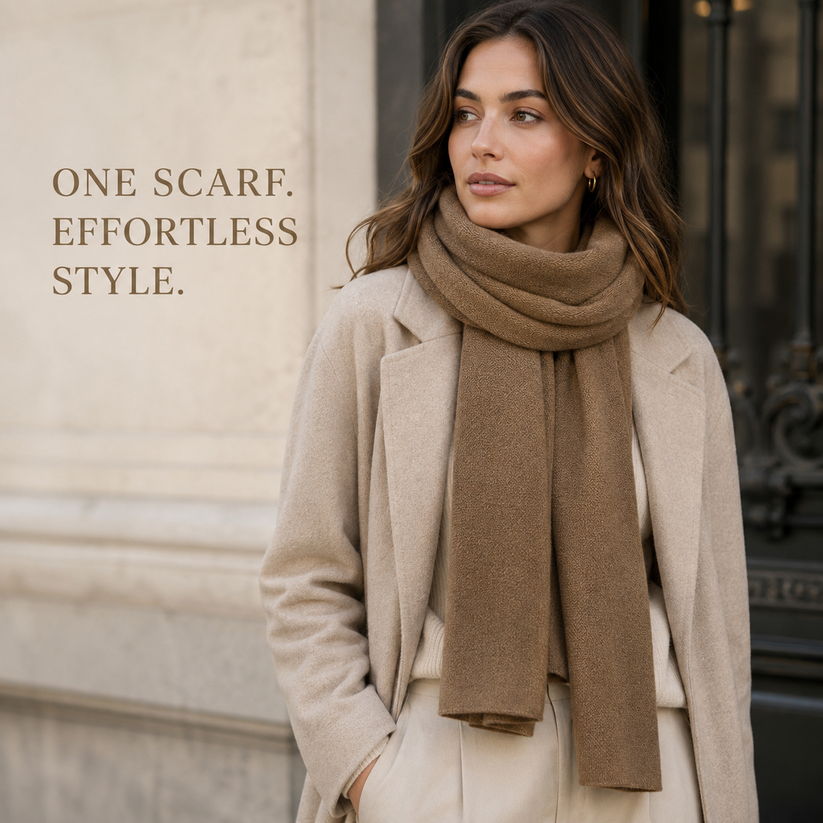 Khaki Brown Wool Scarf Soft Warm Woven Winter Shawl Wrap 1.8m x 63cm 🇬🇧