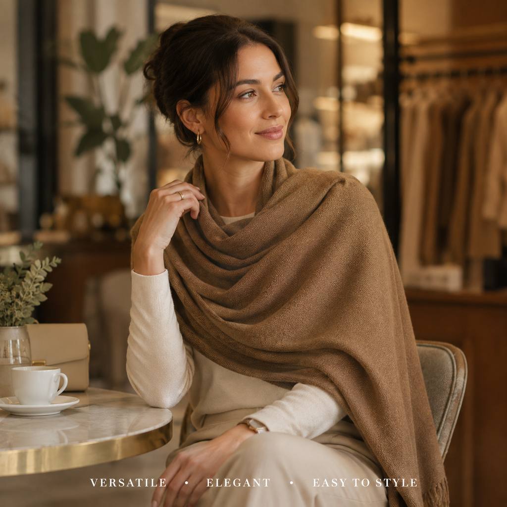 Khaki Brown Wool Scarf Soft Warm Woven Winter Shawl Wrap 1.8m x 63cm 🇬🇧