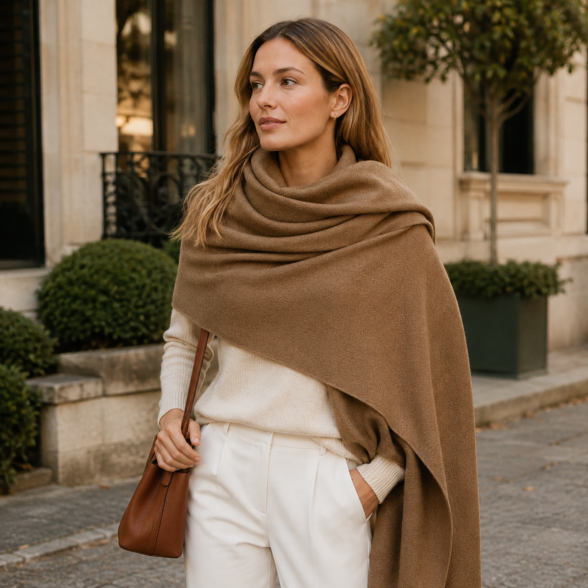 Khaki Brown Wool Scarf Soft Warm Woven Winter Shawl Wrap 1.8m x 63cm 🇬🇧