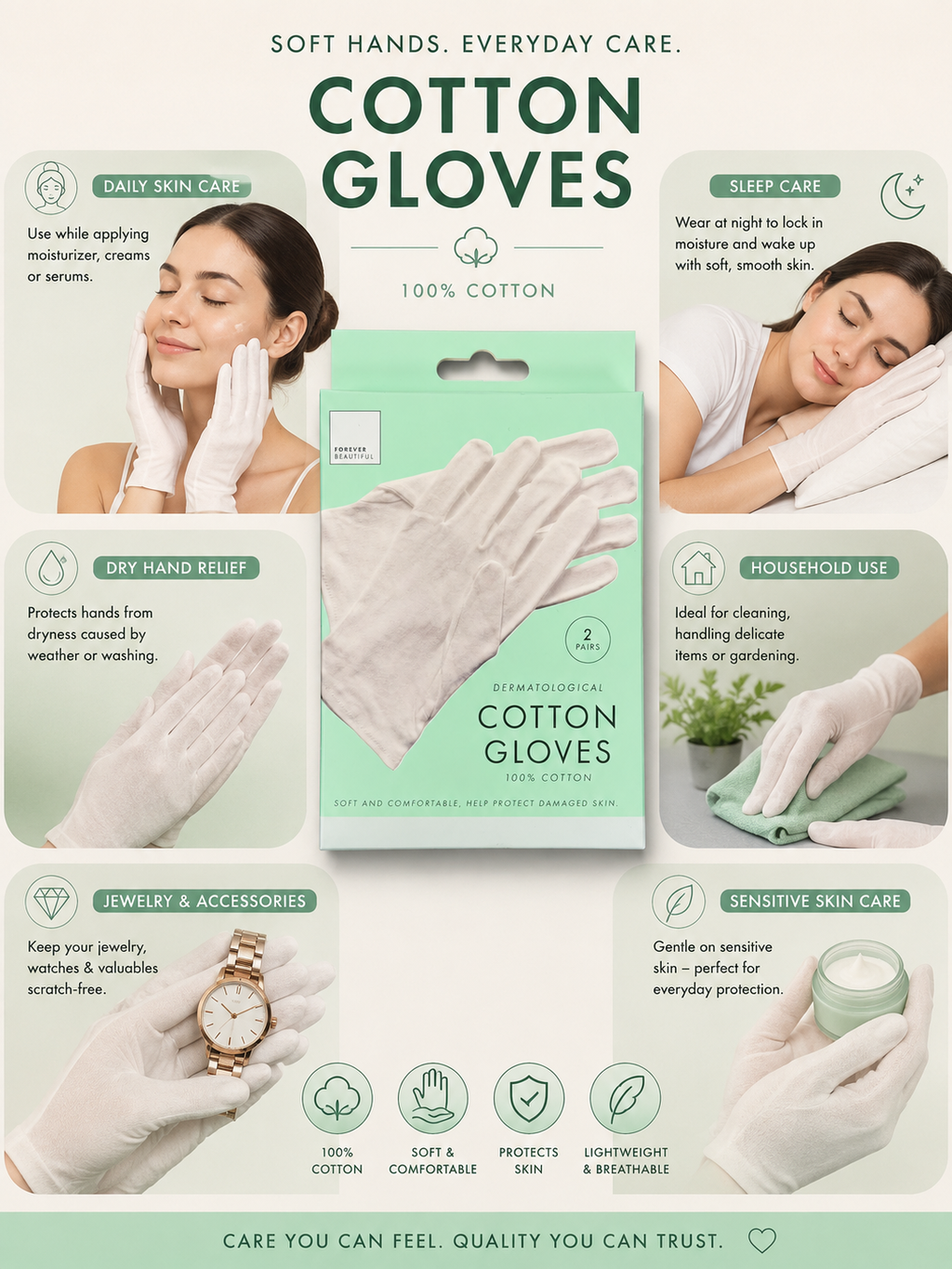 100% Cotton Moisturizing Gloves – Soft Overnight Hand Care Gloves (2 Pairs) 🇬🇧