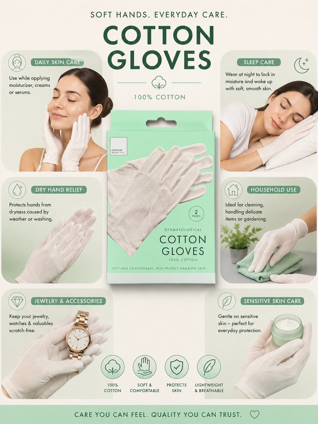 100% Cotton Moisturizing Gloves – Soft Overnight Hand Care Gloves (2 Pairs) 🇬🇧