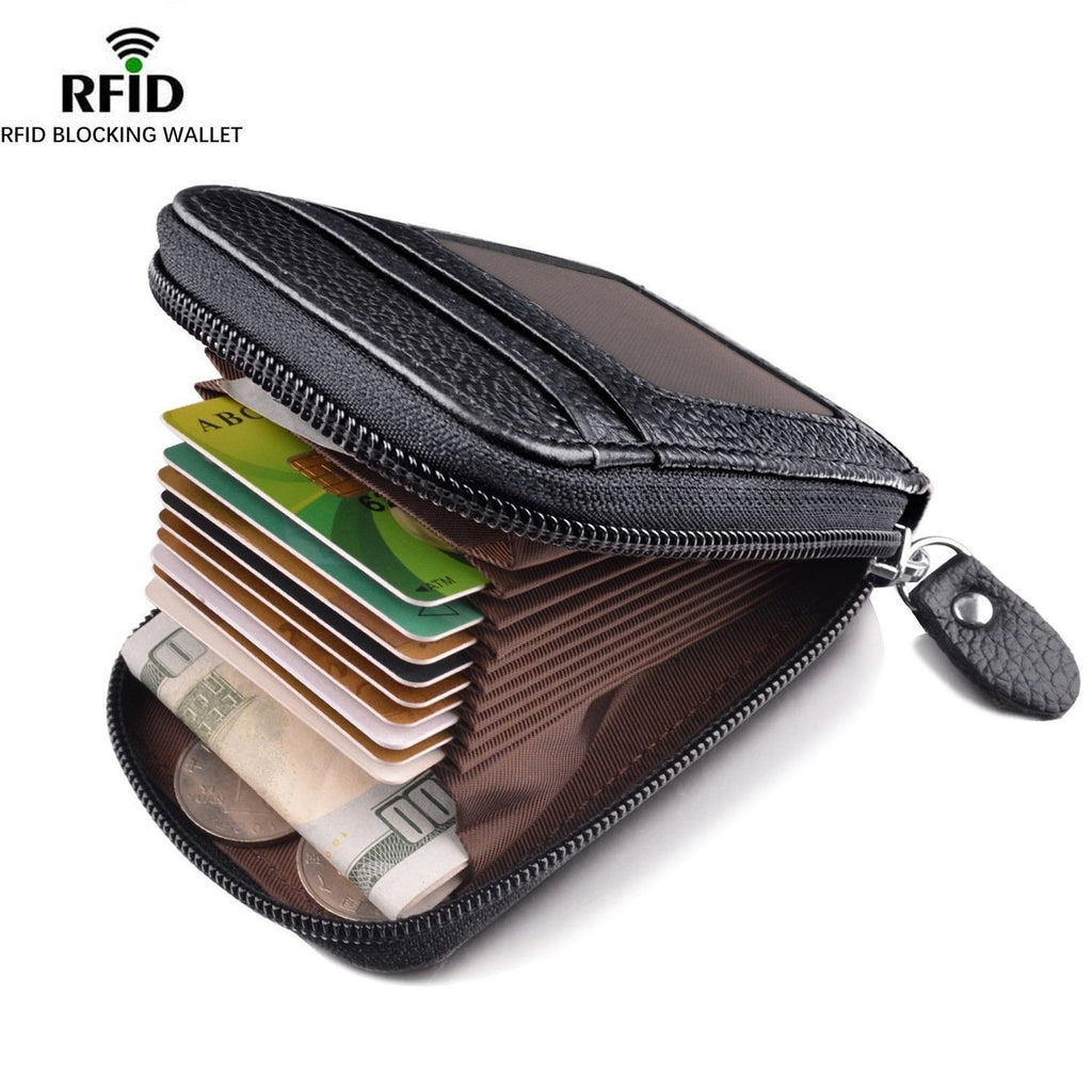 Men's Genuine PU Leather Credit Card Holder RFID Blocking Multi-card zipper wallet 🇨🇳