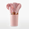 11-Piece Barreled Cooking Utensils Set With Wooden Handle Pink 🇨🇳