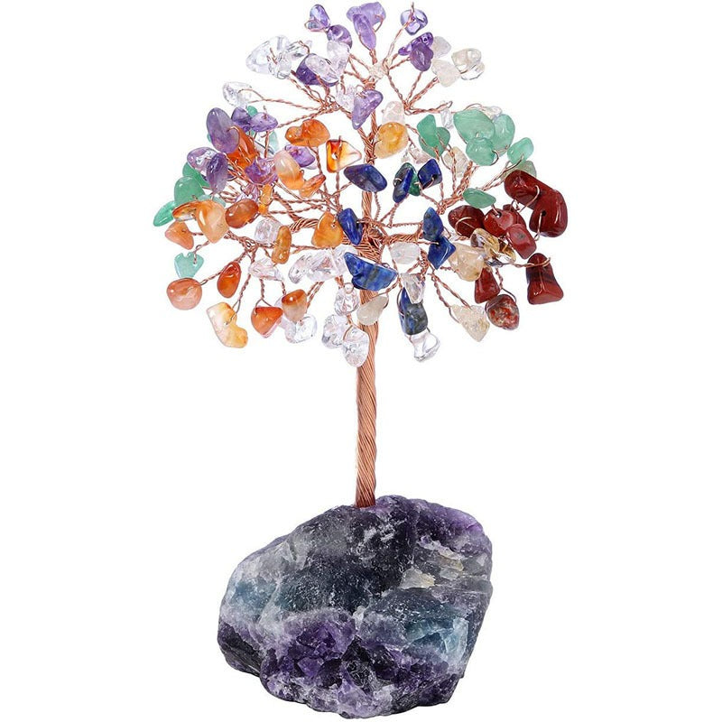 Popular natural crystal tree crystal wool mineral fluorite base, fortune tree chakra amethyst powder crystal ornament 🇨🇳
