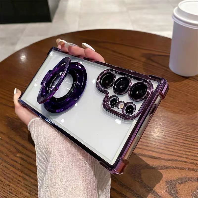 Suitable for Samsung S25 Ultra Phone Case with Air Cushion Shockproof Space Shell Magnetic Mount Bracket Note 20 Hard Case A55 🇨🇳