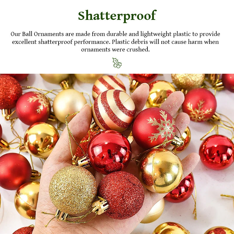 50 pcs/box: 2025 Gold Red Hanging Christmas Tree Ball Ornaments 🇨🇳