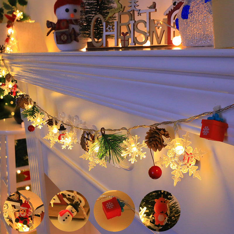 Snowflake Pinecone Christmas Wreath Light String Bell Pine Needle Red Berry Doll Staircase Decorative 🇨🇳