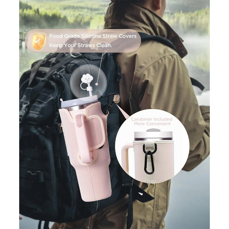 Water Bottle Carrier Bag with Phone Pocket for Stanley 40oz Tumbler with Handle Neoprene Water Bottle Holder Pouch 🇨🇳
