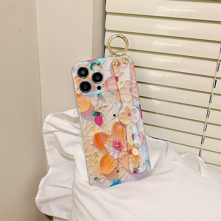 Summer Fresh Yellow Flowers Suitable For Apple iPhone 12 promax Mobile Phone Cover Blue Rhinestone XS Lanyard 🇨🇳