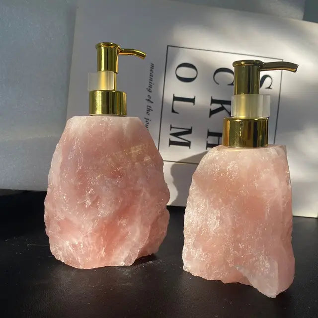 1 PCS Natural Pink Crystal Stone Press Bottle Dispenser 30ml Liquid 🇨🇳