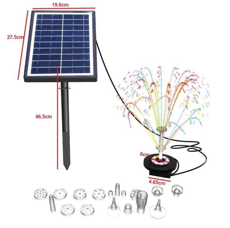 7W Solar Powered Fountain Coloured LED Water Pump with 11 Nozzles for Garden, Fountain, Birth Bath 🇬🇧