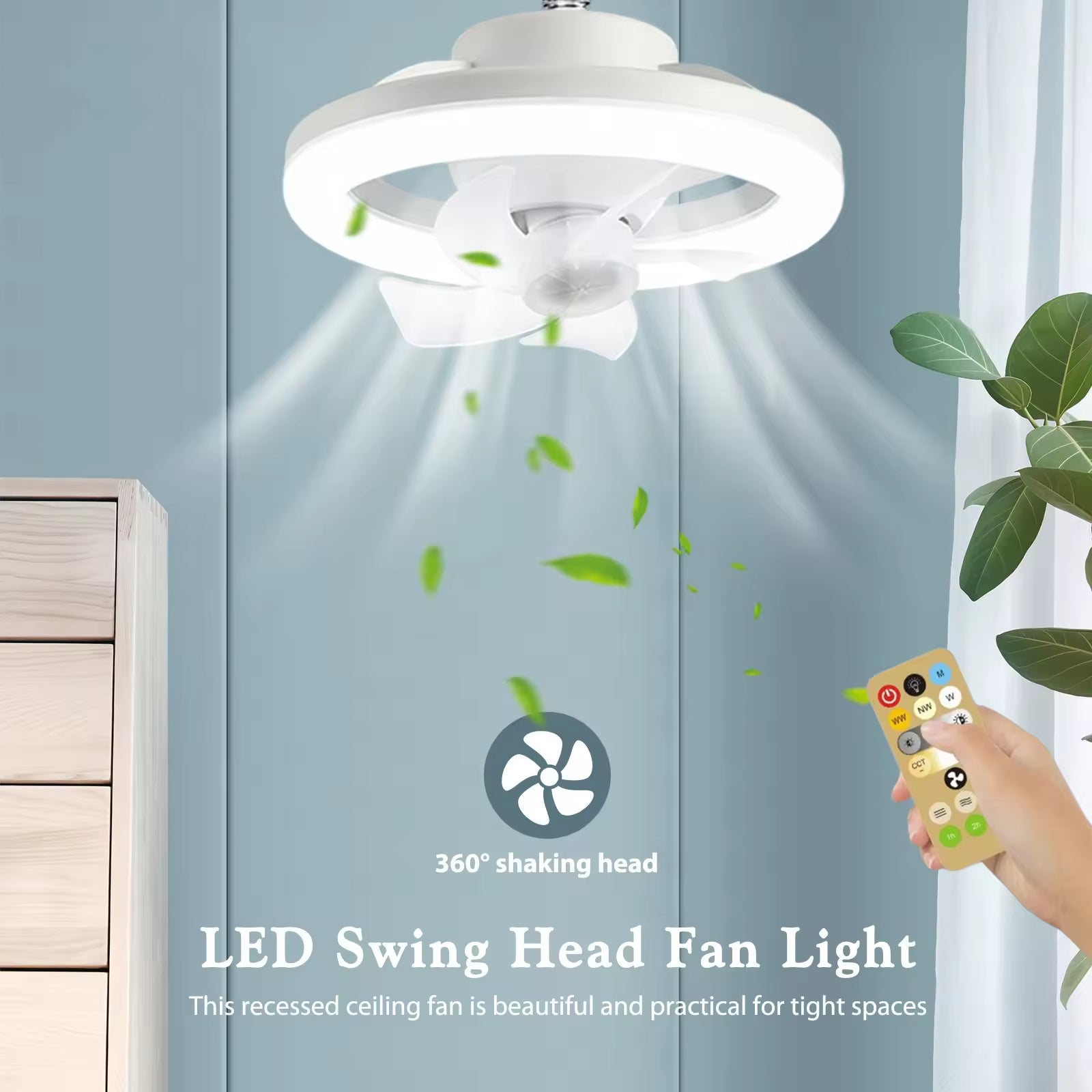 360 Rotating 48W Ceiling Fan E27 With Led Light And Remote Control 360 Rotation Cooling Electric fan Lamp Chandelier For Room Home Decor 🇨🇳