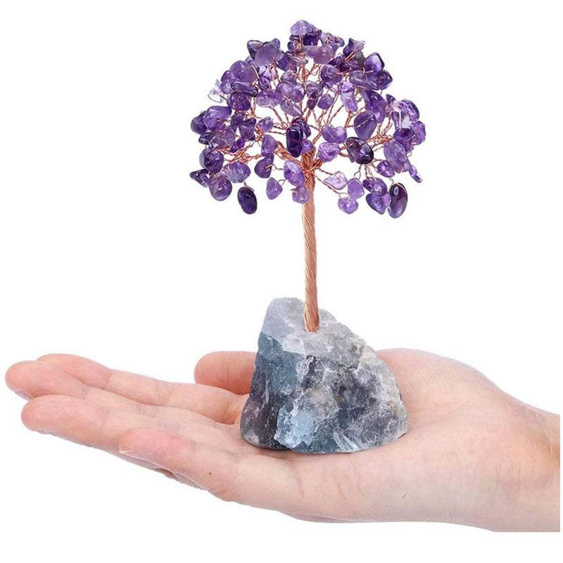 Popular natural crystal tree crystal wool mineral fluorite base, fortune tree chakra amethyst powder crystal ornament 🇨🇳