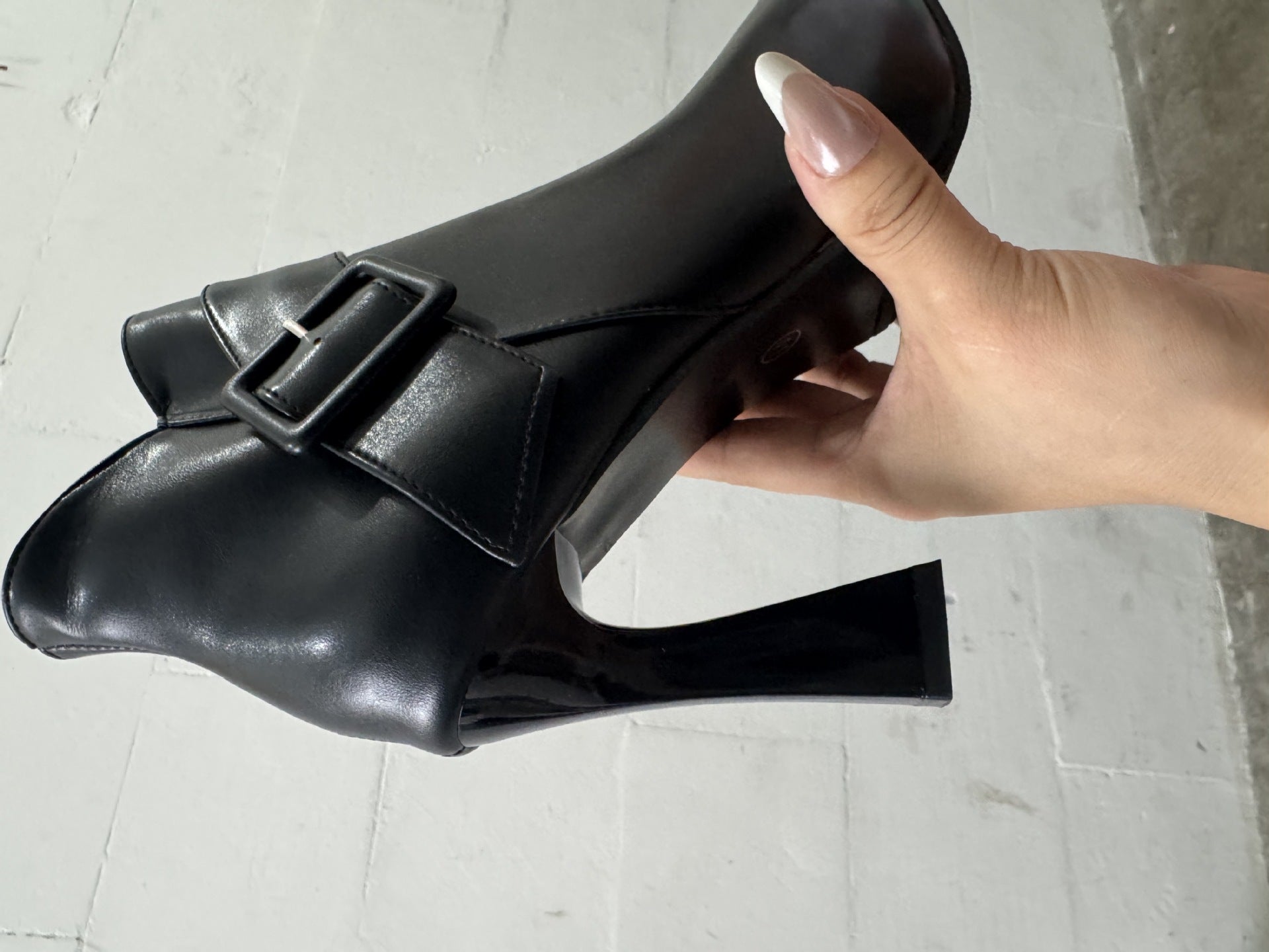 Faux Leather Pointed Toe High Heel Ankle Boots with Buckle Detail 🇨🇳