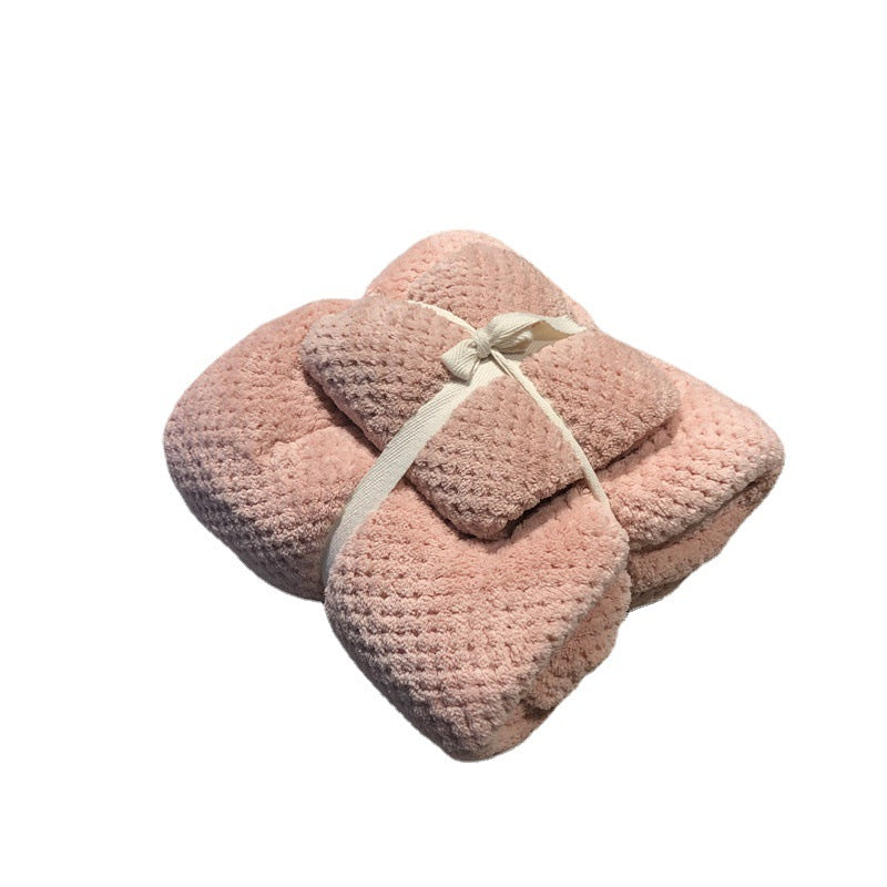 Coral Fleece Pineapple Grid Absorbent Towel Bath Towel Combination Set 🇨🇳