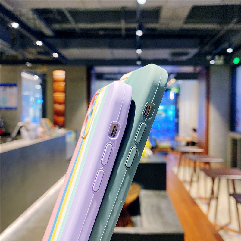 Mobile Phone Cover Apple 13pro Rainbow Lanyard Silicone Cover Suitable For 11pro All-Inclusive Anti-Fall Case 🇨🇳